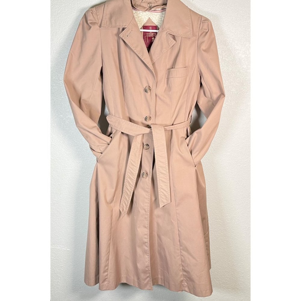 Vintage J. Gallery Trench Coat Womens ROSE GOLD Belted Rain Jacket Lined Size  S